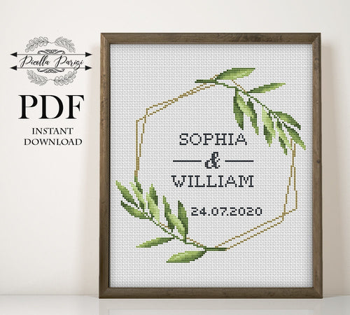 Wedding modern cross stitch pattern, personalized counted cross stitch chart wedding gift DIY , love, anniversary, PDF download