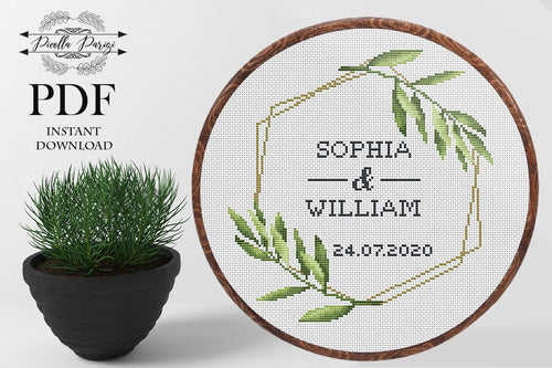 Wedding cross stitch pattern Floral wreath cross stitch chart Custom cross stitch Personalized cross stitch  leaf cross stitch pattern pdf