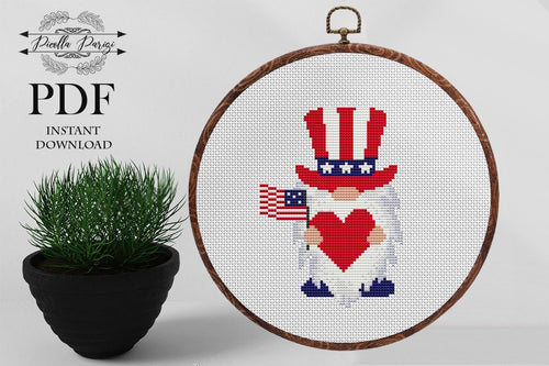 Patriotic Gnome Cross Stitch Pattern USA cross stitch, Independence day cross stitch, 4th July  cross stitch