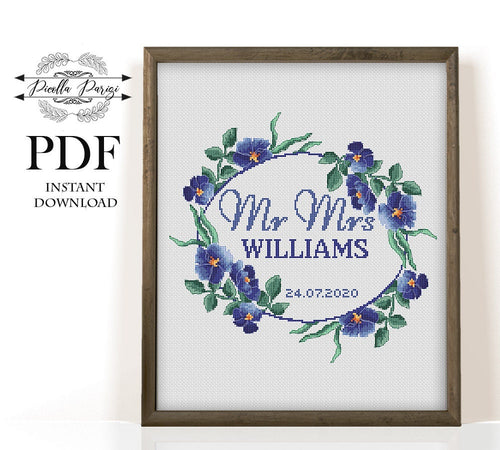 Wedding modern cross stitch pattern, personalized counted cross stitch chart wedding gift DIY , love, anniversary, PDF download