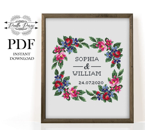 Wedding cross stitch patterns Floral wreath cross stitch chart custom cross stitch flower personalized