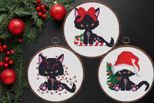 Load image into Gallery viewer, Christmas cats Modern Cross Stitch Pattern set of 3, easy counted cross stitch, instant download PDF
