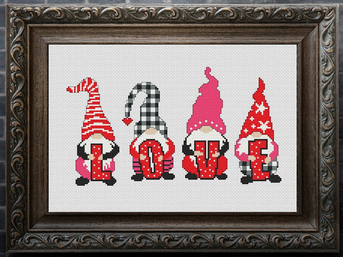 Love cross stitch pattern, Valentines day Cross Stitch Pattern, Heart cross stitch pattern, Gnomes cross stitch pattern