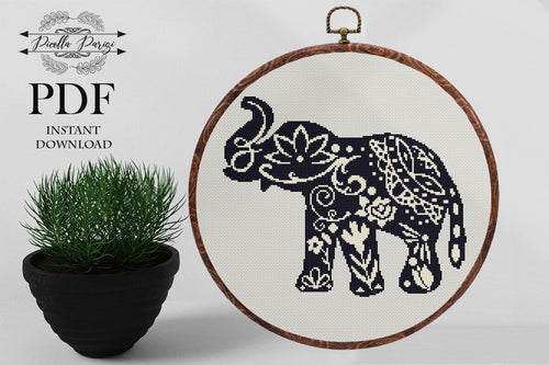 Mandala cross stitch pattern, Elephant cross stitch pattern, Animal Mandala cross stitch pattern, Elephant Mandala cross stitch