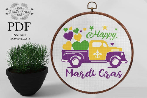 Mardi Gras cross stitch pattern, Fleur De Lis cross stitch pattern, Fat Tuesday cross stitch pattern Parade cross stitch pattern Happy Mardi