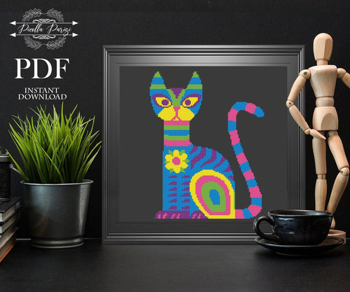 Cat cross stitch pattern, Modern cross stitch pattern, Modern cat cross stitch , home decor