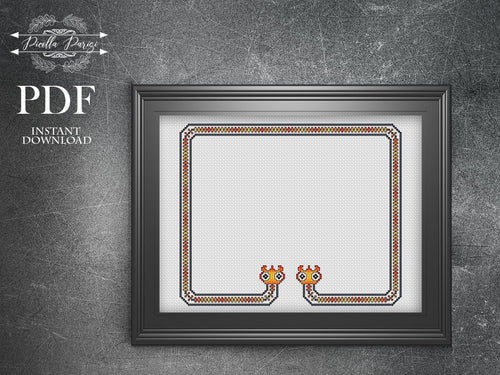 Modern frame snake cross stitch pattern, cross stitch PDF circle, floral cross stitch ,xstitch chart, quarantine, home decor, beginner