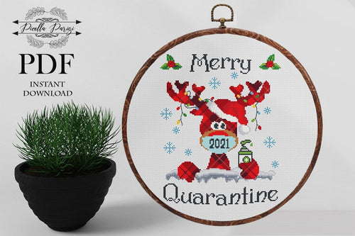 Funny cross stitch pattern, Merry Christmas cross stitch pattern, Virus cross stitch, 2021 Cross stitch, Buffalo Plaid Moose cross stitch