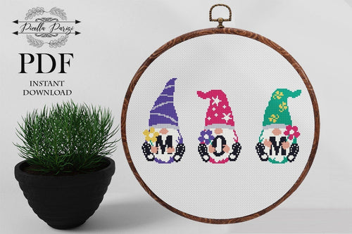 Mom Cross Stitch Pattern,  mothers day cross stitch, Gnomes cross stitch pattern, Mothers day gift, counted cross stitch pdf pattern