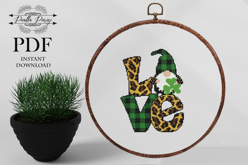 Patricks Day cross stitch pattern, Patricks day Gnomes cross stitch pattern, Gnomes love cross stitch, Buffalo plaid cross stitch