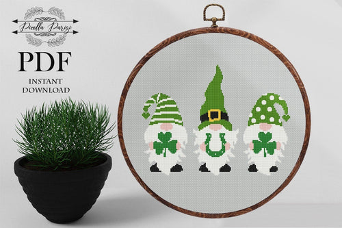 Patricks Day cross stitch pattern, Patricks day Gnomes cross stitch pattern, Gnomes love cross stitch, Buffalo plaid cross stitch