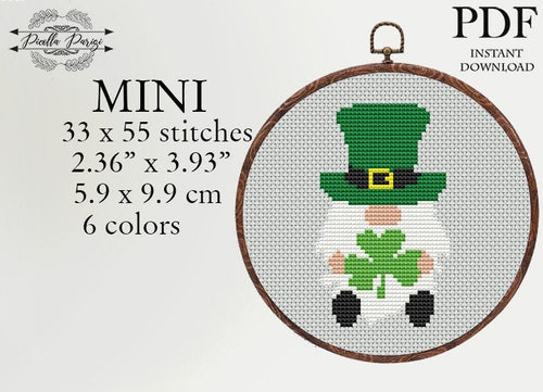 Patricks Day cross stitch pattern, Patricks day Gnomes cross stitch pattern, Gnomes love cross stitch, Gnome cross stitch