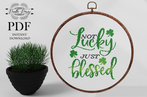 Patricks Day cross stitch pattern, Patricks Day embroidery, Lucky cross stitch, Blessed cross stitch