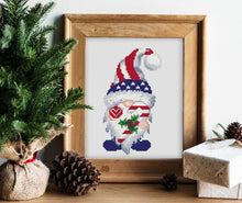 Load image into Gallery viewer, Christmas Gnome Modern Cross Stitch Pattern, Patriotic Gnome cross stitch pattern, Easy cross stitch pattern, Instant download PDF
