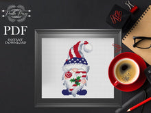 Load image into Gallery viewer, Christmas Gnome Modern Cross Stitch Pattern, Patriotic Gnome cross stitch pattern, Easy cross stitch pattern, Instant download PDF
