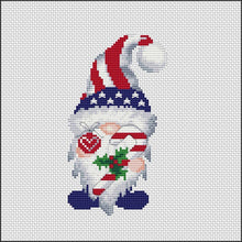 Load image into Gallery viewer, Christmas Gnome Modern Cross Stitch Pattern, Patriotic Gnome cross stitch pattern, Easy cross stitch pattern, Instant download PDF
