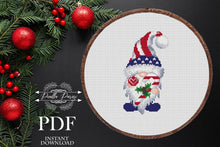 Load image into Gallery viewer, Christmas Gnome Modern Cross Stitch Pattern, Patriotic Gnome cross stitch pattern, Easy cross stitch pattern, Instant download PDF
