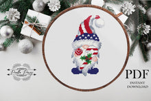 Load image into Gallery viewer, Christmas Gnome Modern Cross Stitch Pattern, Patriotic Gnome cross stitch pattern, Easy cross stitch pattern, Instant download PDF
