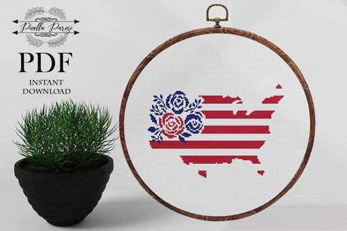 Patriotic Modern Easy Beginner Cross Stitch Pattern PDF