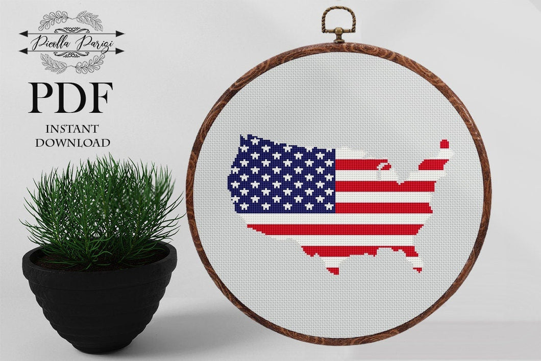 Patriotic cross stitch pattern modern, USA cross stitch, Independence day cross stitch, 4th July  cross stitch USA flag PDF pattern