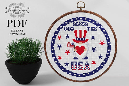 Patriotic Gnome Cross Stitch Pattern USA cross stitch, Independence day cross stitch, 4th July  cross stitch