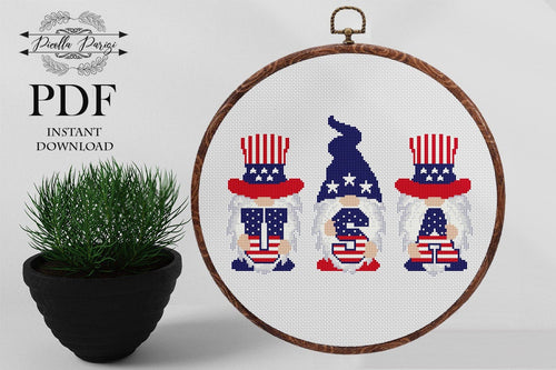 Patriotic Gnome Cross Stitch Pattern USA cross stitch, Independence day cross stitch, 4th July  cross stitch