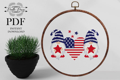 Patriotic Gnome Cross Stitch Pattern USA cross stitch, Independence day cross stitch, 4th July  cross stitch