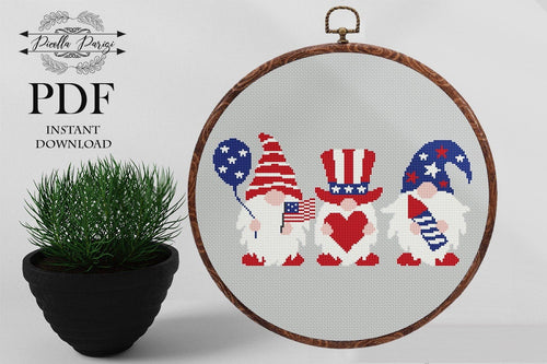 Patriotic Gnome Cross Stitch Pattern USA cross stitch, Independence day cross stitch, 4th July  cross stitch