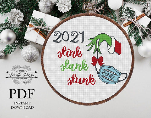 Funny cross stitch pattern, Virus cross stitch pattern, Christmas cross stitch pattern, 2021 Stink stank stunk