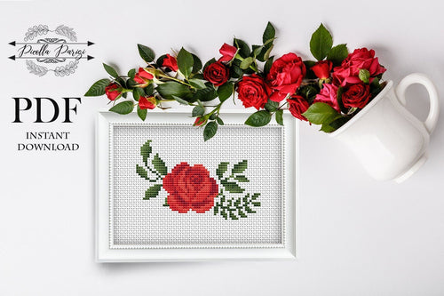 Rose Floral cross stitch pattern, rose flowers cross stitch PDF circle, floral border, beautiful flowers ,xstitch chart pillow, home decor