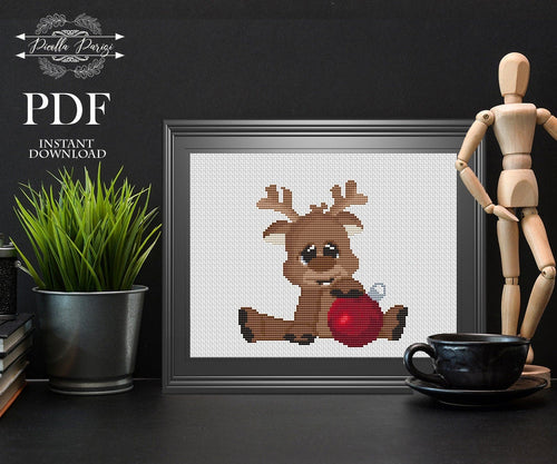 Christmas cross stitch pattern, Modern cross stitch pattern, Merry Christmas cross stitch pattern, New year, Rudolph