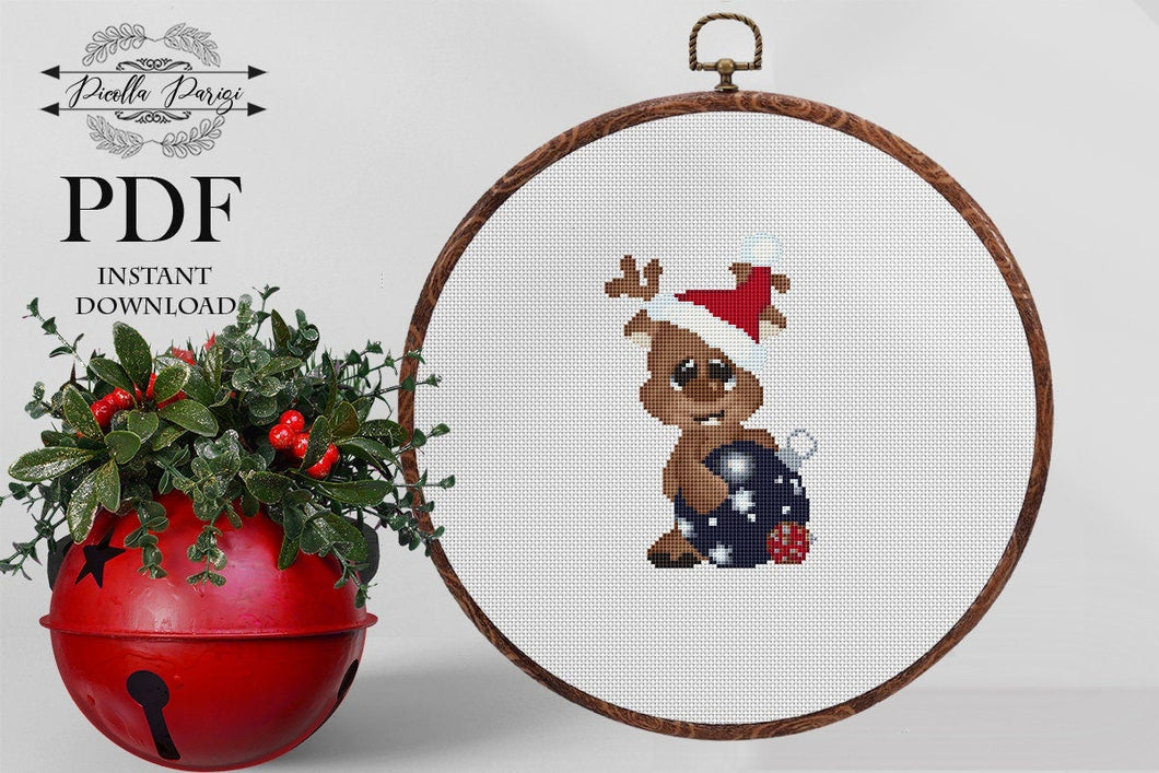 Christmas cross stitch pattern, Modern cross stitch pattern, Merry Christmas cross stitch pattern, New year, Rudolph