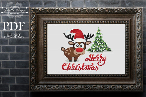 Christmas cross stitch pattern, Modern cross stitch pattern, Merry Christmas cross stitch pattern, New year, Rudolph