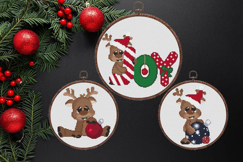 Christmas cross stitch pattern, Modern cross stitch pattern, Merry Christmas cross stitch pattern, New year, Rudolph SET