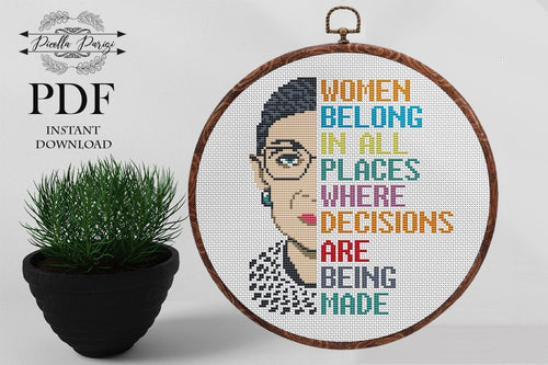 Ruth Bader Ginsburg Cross Stitch Pattern, Female Cross Stitch, Quotes Pattern, Subversive Cross stitch pattern,  PDF Download