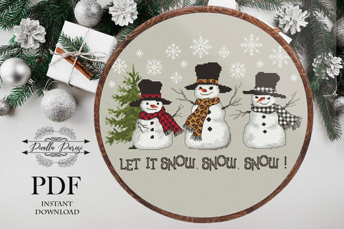 Snowman cross stitch pattern, Christmas Modern Cross Stitch Pattern, Winter cross stitch, Instant download PDF