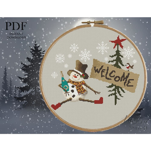 Snowman cross stitch pattern Christmas Modern Cross Stitch 