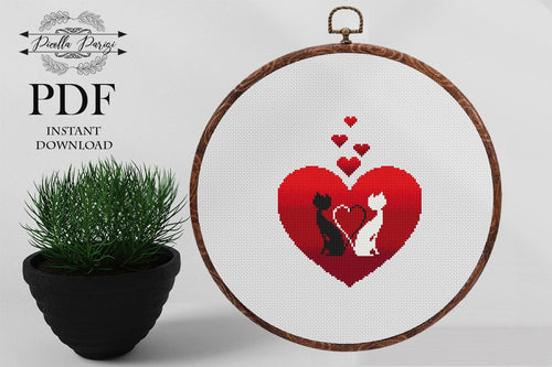 Valentines day Cross Stitch Pattern, Cat cross stitch pattern, Heart cross stitch pattern, Love cross stitch pattern