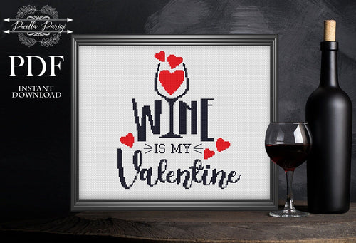 Valentines day Cross Stitch Pattern, Love cross stitch pattern, Heart cross stitch pattern, Wine cross stitch pattern, love gift