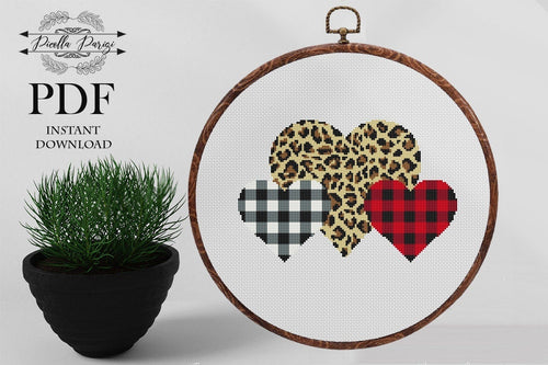 Valentines day Cross Stitch Pattern, Heart cross stitch pattern, Love cross stitch pattern, Buffalo plaid cross stitch