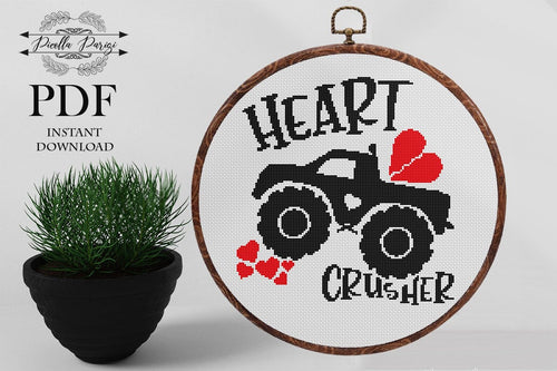 Valentines day Cross Stitch Pattern, Valentines Truck cross stitch pattern, Monster Truck cross stitch pattern Boy love cross stitch pattern