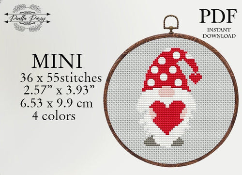 Valentines day Cross Stitch Pattern, Love cross stitch pattern, Heart cross stitch pattern, Gnome cross stitch pattern, love gift