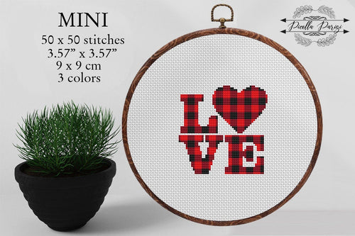 Valentines day Cross Stitch Pattern, Love cross stitch pattern, Heart cross stitch pattern, Buffalo plaid cross stitch pattern, love gift